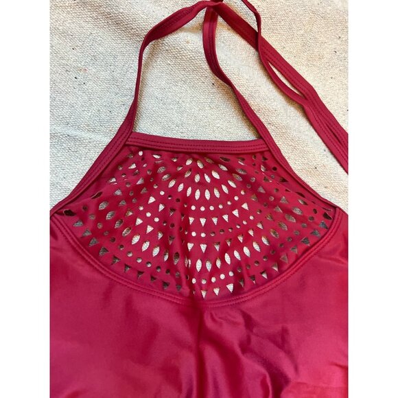 Merona Swimsuit Swimwear Women's Small Long Wine Red One Piece Boho Swimsuit - Picture 3 of 7